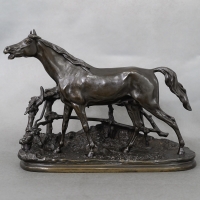Sculpture - Cheval À La Barrière &quot;Djinn Étalon Barbe&quot;, Pierre-Jules Mêne (1810-1879) - Bronze