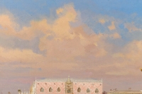 Vue panoramique du Palais des Doges à Venise huile sur toile école Italienne du XXème siècle