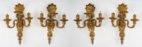 Série de 4 appliques Bronze doré poli vernis or style Louis XIV , 3 branches lumière