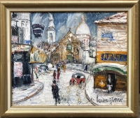 GENIN LUCIEN Paris Eglise St Pierre de Montmartre et la Basilique en hiver Huile sur toile signée