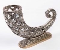 Corne d&#039;abondance en bronze argenté et cristal, fin XIXème