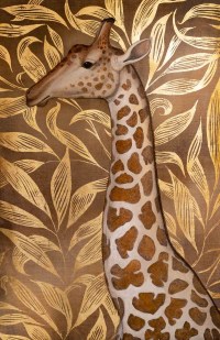 Toile peinte figurant une girafe, travail contemporain