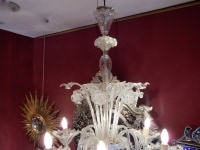 1950&#039; Lustre Cristal Murano  6 Branches Coupoles a Bord Montant