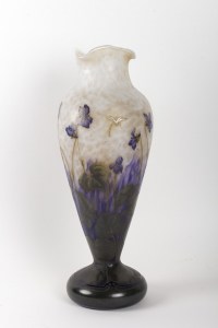 Grand Vase aux violettes, papillon et libellule DAUM Nancy