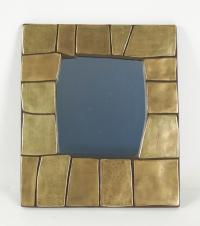 1960s Gilded and Enameled Ceramic Mirror, in the manner of François Lembo
