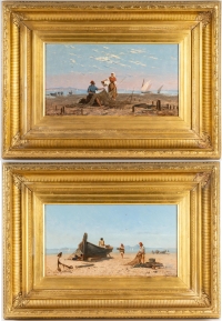 Frank William Warwick Topham (1838-1924) - Les Pêcheurs de Capri paire d’huiles sur panneaux vers 1863