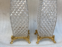 1880′ Paire De Vases Baccarat , L’ Escalier De Cristal,Période Japonisante Socle Bronze Doré Signé