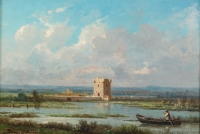 Claude Antoine Ponthus-Cinier (1812-1885) Près de la Tour une belle journée en barque huile sur toile vers 1850