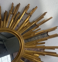 1970′ Miroir Soleil Ovale, Résine Dorée