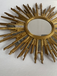 1970′ Miroir Soleil Ovale, Résine Dorée