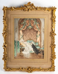 Gravure dans un cadre en bois doré fin XIXème siècle