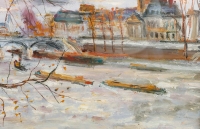 Serge Belloni  1925-2005 « Le peintre de Paris » - Les Quais de Seine avec vue sur le Dôme de l’académie Française huile sur toile vers 1960