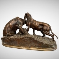 Groupe Chiens Au Repos ( Race Saintongeoise ) Par Pierre - Jules Mène (1810-1879) - Bronze