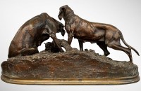 Groupe Chiens Au Repos ( Race Saintongeoise ) Par Pierre - Jules Mène (1810-1879) - Bronze