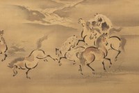 Kano Akinobu - Peinture de Chevaux en Liberté à Cote d’une Rivière, Kakemono - Détail n.2