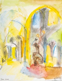 Paire d&#039;aquarelle, intérieur d&#039;église, XXème siècle