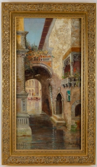 Entrée discrete d’un Palais sur le Grand Canal à Venise signé par Pol Noël (1850- ) huile sur toile vers 1890