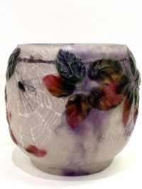 Vase &quot;Araignées et Ronces&quot; pâte de verre violette, rose et blanche de Gabriel ARGY-ROUSSEAU