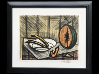 BUFFET Bernard Nature morte au melon et à l&#039;assiette Lithographie couleurs justifiée