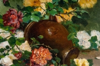 Henri Cauchois : A Bouquet of Roses with a Jug.