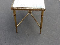 1970&#039; Table Basse en Bronze Avec Entretoise Maison Bagués Avec Plateau Miroir Oxydé 90 X 45 cm