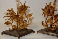 1950/70 Paire de Lampes Aux Orchidées En Bronze Argenté et Doré DLG Maison Charles Ou Maison Jansen