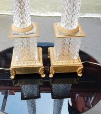 1950-70&#039; Paire de Lampes  Style Empire en Cristal et Bronze Style Maison Charles