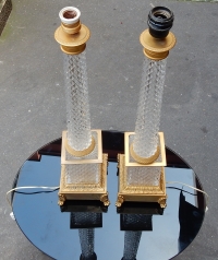 1950-70&#039; Paire de Lampes  Style Empire en Cristal et Bronze Style Maison Charles