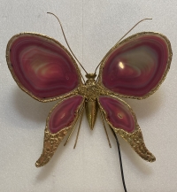 1970’ Applique Papillon en Bronze ou Laiton, Duval Brasseur Ou Isabelle Faure, 4 Ampoules, Ailes d’Agate