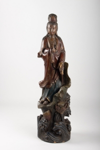 Guanyin In Carved Wood And Polichrome, China, Early 20th Century, Asian Art
