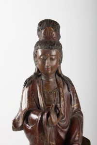 Guanyin In Carved Wood And Polichrome, China, Early 20th Century, Asian Art