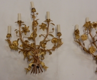 1880′ Paire d’Appliques en Bronze Doré à Décor Floral 5 Bras de Lumière