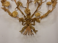 1880′ Paire d’Appliques en Bronze Doré à Décor Floral 5 Bras de Lumière