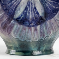 Coupe &quot;Lotus&quot; pâte de verre bleu, violet et turquoise de Gabriel ARGY-ROUSSEAU