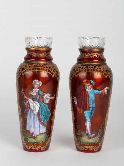 Paire de vases en émail élégants 19e siècle||||||||