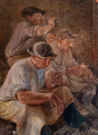Grand tableau de JOSEPH LACASSE (1894-1975) &quot;Le dîner des carriers au pays blanc&quot;