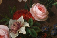 Bouquet de fleurs dans un panier. Fin XVIII ème