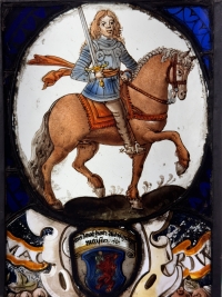 Vitrail au chevalier XVIe  (21 x 15 cm)