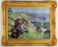 Huile sur toile représentant une scène pastorale. Signé en bas à droite H. PERRIN