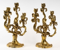 Paire de chandeliers en bronze Iris, style Art nouveau