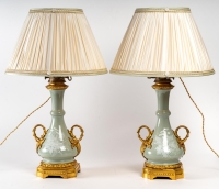Une paire de lampes céladon, manufacture de Sèvres 1850