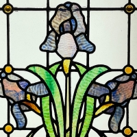 Paire de vitraux Art Nouveau aux iris  (148 x 100 cm)