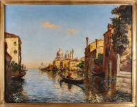 Charles Eugène Cousin (1807-1887) - Vue sur la Basilique Santa Maria Della Salute huile sur toile