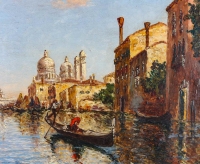 Charles Eugène Cousin (1807-1887) - Vue sur la Basilique Santa Maria Della Salute huile sur toile