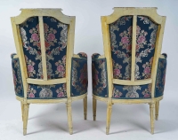 Salon deux Bergères et quatre fauteuils d’époque Louis XVI en bois naturel laqué vers 1780
