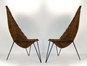 Paire de fauteuils rotin attribuées a Mathieu Mategot 1950