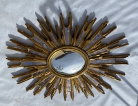 1970′ Miroir Soleil Ovale , Résine Dorée