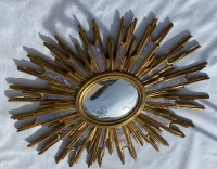 1970′ Miroir Soleil Ovale , Résine Dorée