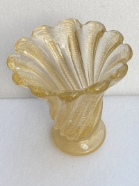 1970′ Vases Similaires Torsadés Cristal Murano Avec Paillons D’ Or Murano