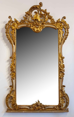 Grand Miroir en Bois sculpté et doré, style Louis XV|||||
